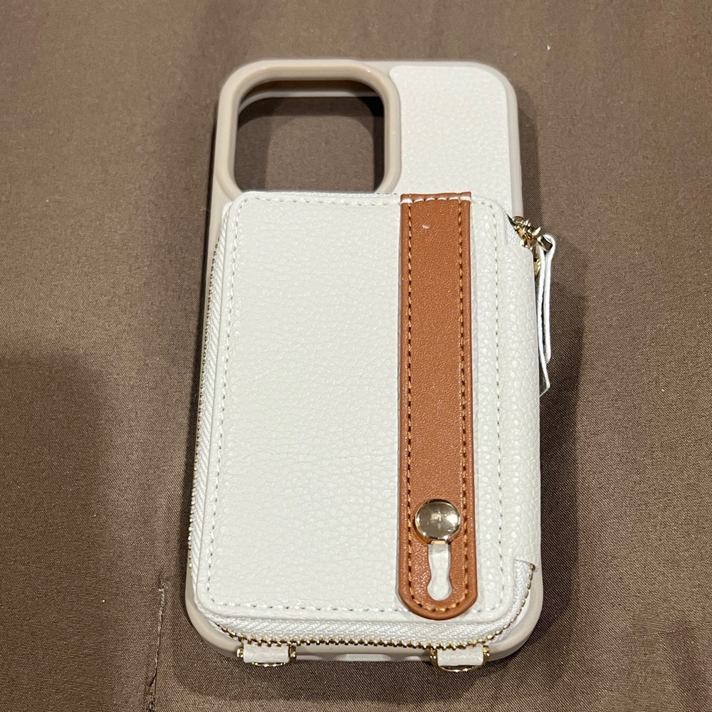 13 PRO MAX CREAM and Brown multi function Wallet Phone Case with Card Slot